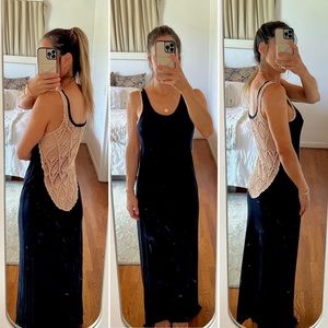 Black maxi dress with crochet detail on back